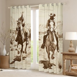 Feelyou Wild West Cowboy Curtains for Bedroom Living Room Kids Boys Girls Western Decor Blackout Curtains (2 Panels, 42 x 63 Inch) Vintage Darkening Dreapes Decor Rodeo Cowboy Style Window Treatments