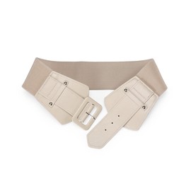 SYMOL Women's Wide Stretchy Cinch Belt Waist 26-62inch Corset Belt Chunky Buckle Belt Wide Waist Belt Coats 2.95" wide (Apricot, waist:51"-62")