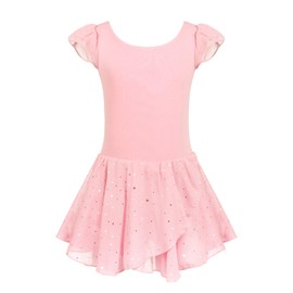 Arshiner Girls Ruffle Sleeve Ballet Dance Dress Tutu Skirted Leotard, 8-9 Years, Ballet Pink