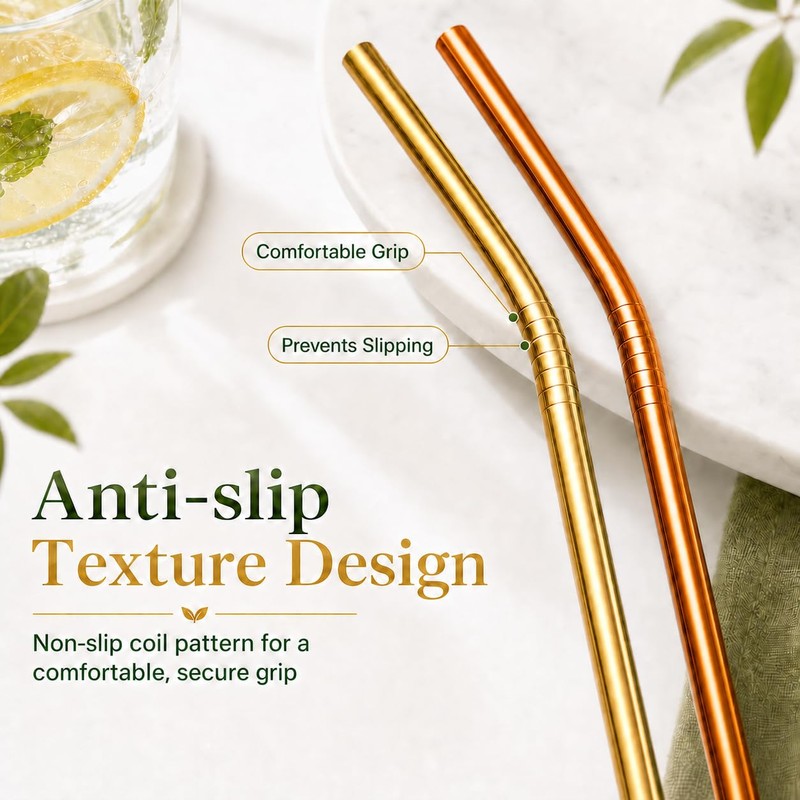 Bamily 12 Pcs Reusable Metal Straws, Curved Stainless Steel Straws