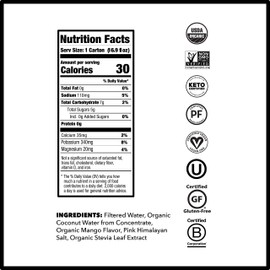 NOOMA Organic Electrolyte Sports Drink | Naturally Hydrating, Coconut Water Base | Certified Keto, Vegan, Gluten Free and More | No Added Sugar, 30 Calories | Mango 16 oz (Pack of 4)