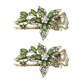 2 Flower Hair Clips, Exquisite Fashion Hair Accessories, Women's Crystal Hair Clip, Green Hair Clip, Retro and Elee Hairpin, Decoration Clip Hairstyle