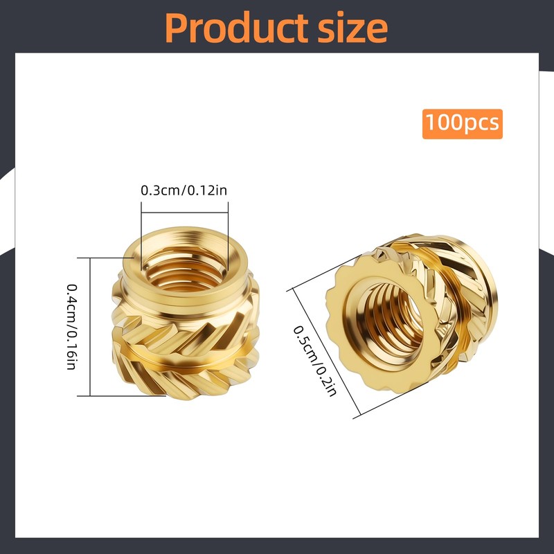 100 PCS M3 Threaded Insert M3 x 4mm x 5mm