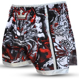 Buddha Fight Wear - Retro Premium Fantasy Pants. Specially designed for Kick Boxing, Muay Thai, K1, Boxing Training and Competition, White + Multi-coloured, S