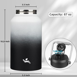 Konokyo Jug with Handle,87 oz Insulated Water Bottle with Carrying Pouch,Double Wall Vacuum Stainless Steel Metal Bottle,Day & Night
