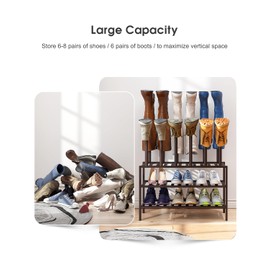 viewcare Boot Rack, Brown Boot Rack Organizer Tall Boots with Shoe Rack for Closet, Bamboo Wood Shoe Shelf Storage Organizer for Entryway Space
