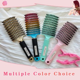 MAVGZUL Ultra-Soft Boar Bristle Hair Brush, Professional Detangling Hair Brush, Curved Vented Styling Hairbrushes, Pain-Free Hairbrush for Wet Dry Curly Thick Straight Hair (Rainbow + Gold)