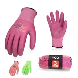 Vgo... 3Pairs Gardening Gloves Ladies,Safety Working Gloves,Non-Slip Nitrile coating,Dipping Gloves(NT2110)