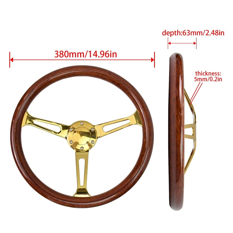 TIYPEOR 375 mm (14.8 inches) Wood Steering Wheel-Classic - ABS