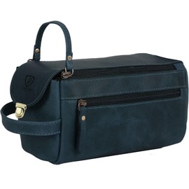 J WILSON London- Designer Toiletry Bag for Men Real Vintage Distressed Hunter Leather Handmade Wash Kit Travel Bag Washbag