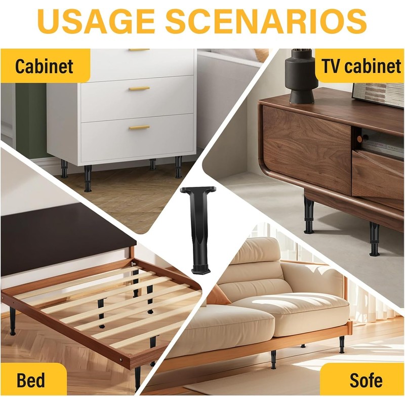 6 PCS Adjustable Height Bed Frame Support Legs - 7.8-14.6inch