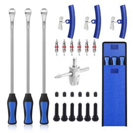 HTOMT 14.5" Tire Spoon Kit, 26pcs Tire Changing Tool for Motorcycle Dirt Bike Lawn Tractor Bicycle, Motorcycle Tire Changer Tire Removal Tool with 3pcs Rim Covers 6pcs Valve Tool Valve Cores (Blue)