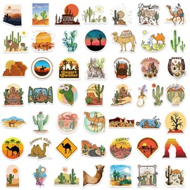 Travel Stickers,Desert Stickers Adventure Aesthetic Outdoor Stickers,50Pcs Camel Cactus Stickers Waterproof Vinyl Nature Stickers for Water Bottles Laptop Scrapbook,Travel Stickers for Kids Teens