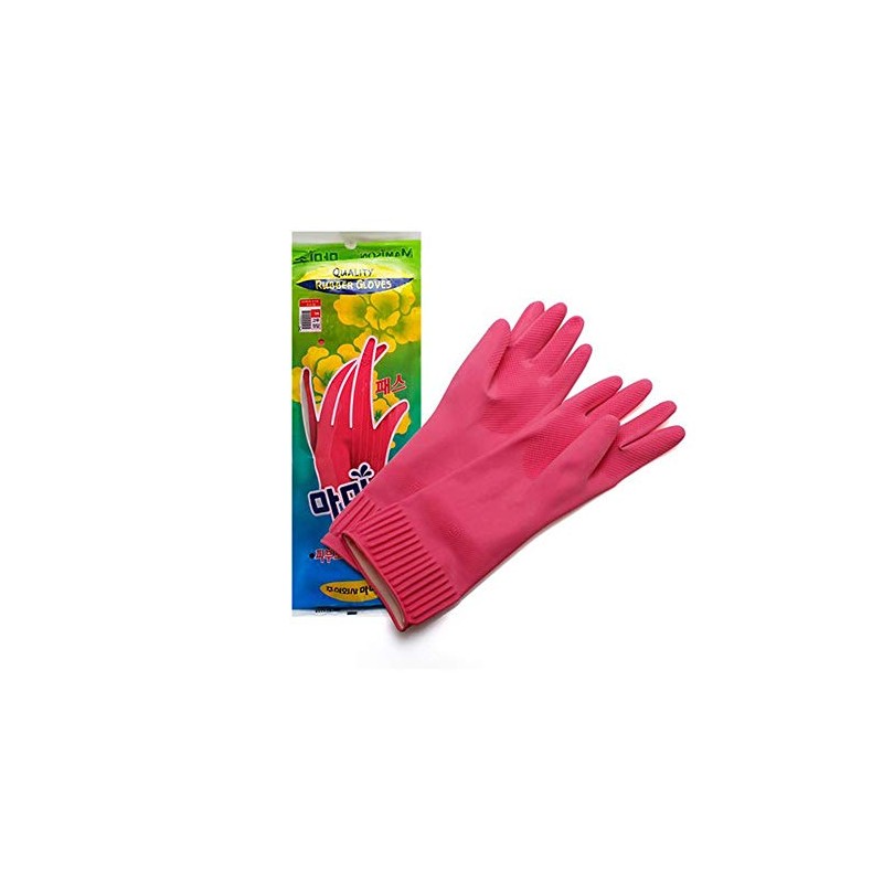 Mamison Quality Kitchen Non-Slip Reusable Rubber Gloves Pink Color, Cleaning,