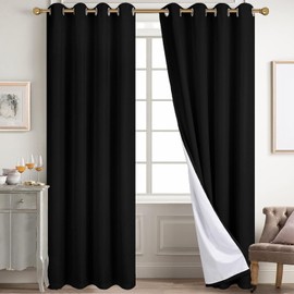 SMILETIME 100% Blackout Black 52 x 108 in Long Velvet Curtains with Grommet, Thermal Insulated Super Soft Privacy Noise Reducing Velvet Curtains for Living Room Bedroom, 2 Panels