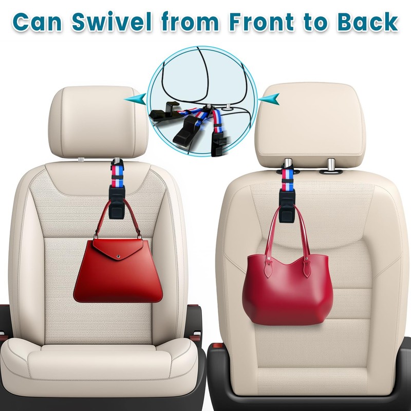 Heroway Purse Hook for Car, Adjustable Headrest Bag Seat Hooks