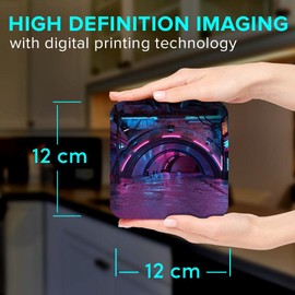 1 x Square Jumbo Size Coaster 12cm Futuristic City Cyberpunk Neon Lights Cork Backed MDF Glossy Tea Coffee Accessory #52877