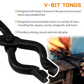 Bonbo Blacksmith Assembled Tongs Kit - 16'' Wolf Jaw & 17'' V-Bit Tongs for Knife Making, Forge, Anvil & Vise (2PCS)