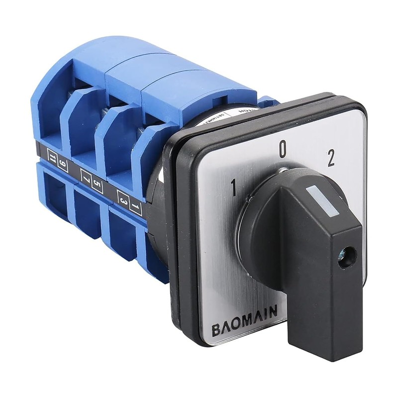 Baomain Rotary Changeover Switch,63A 3-Position,12-Terminal Cam Selector with 1-0-2 Circuit