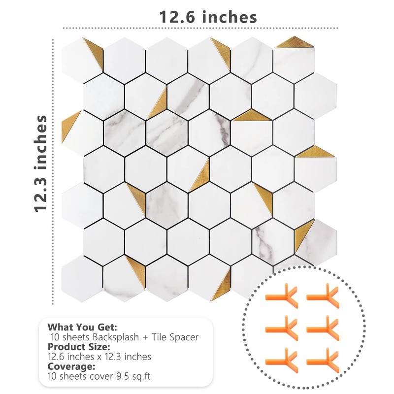 STICKGOO Peel and Stick Backsplash for Kitchen, Self-Adhesive Tile Hexagon