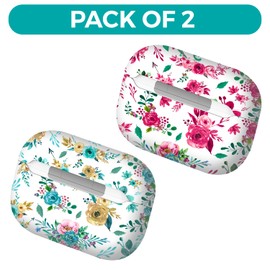 GlamCase for AirPods Pro 2nd Generation Case, AirPods Pro 2 Case - Pink & Teal Floral Pattern Printed Cute Plastic Hard Shell Protective Designer AirPod Case/Cover for AirPods Pro 2 / 2nd Gen.