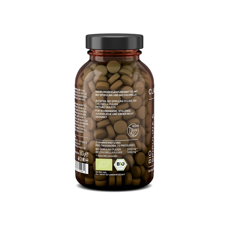 Organic Spirulina Chlorella Tablets - 3000 mg Each Spirulina &
