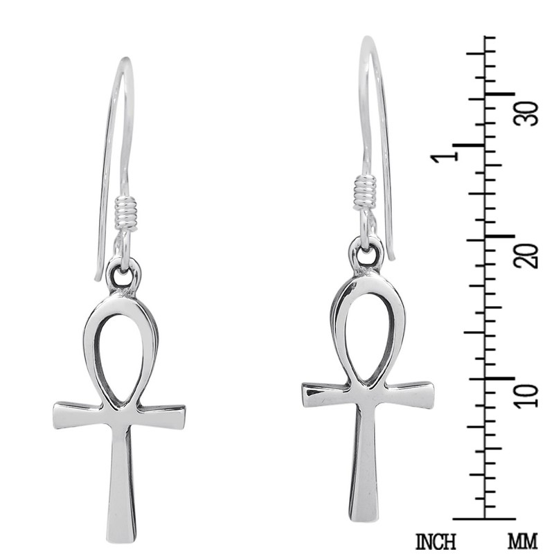 Petite Ankh Egyptian Cross .925 Sterling Silver Earrings