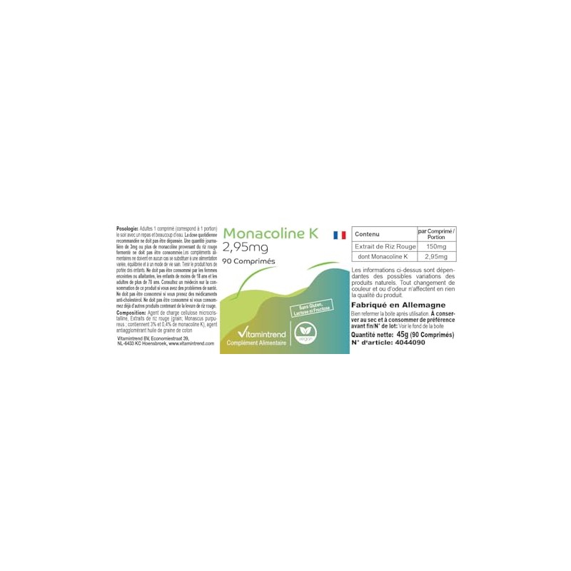 Monacolin K 2.95 mg - 90 Tablets - Red Rice