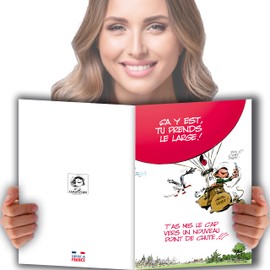 Gaston Lagaffe GLMX-2021 Large A4 Card + Envelope Illustration Good Luck Good Luck Maxi Giant Leaving Card [French Language Text]