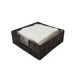 KOVOT Wicker Napkin Holder - 7.5"W x 7.5"W Flat Square Table Top Decorative Tissue Paper Dispenser for Kitchen, Luncheon & Dining Table Dark Brown Woven Napkin Tray