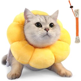 Cat Recovery Collar, Cat Cone Set With Chew Rope, Cat Cones To Stop Licking, Sunflower-Shaped Cat Doughnut Collar, Cat Cone Collar Soft For Cats With Head Circumference 12-20cm