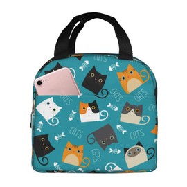 JIMOWANG Funny Cats Portable Lunch Bag Compact Tote Bag Reusable Lunch Box Container for School Office Work