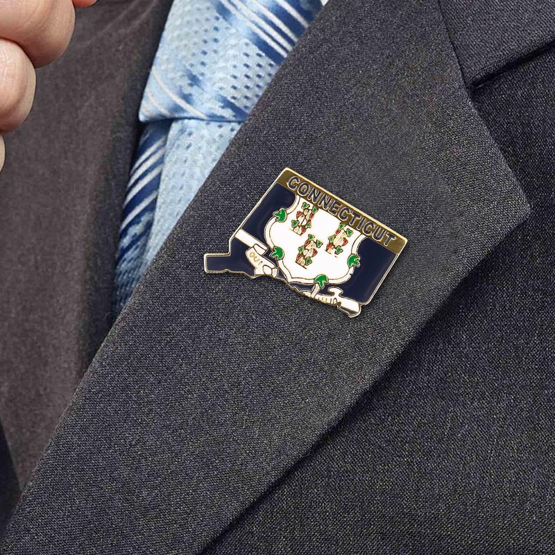 Connecticut State Shaped Map Lapel Metal Pin Enamel Brooch Keepsake