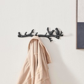 Danya B. Gancho decorativo de hierro fundido para pájaros en rama de árbol, color café oscuro, con 4 ganchos
