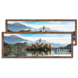 Hongkee 13x39 Puzzle Frame 2 Packs, Real Glass and Rustic Brown Wood Frame, Display Panoramic 13 x 39 Picture Frames - Horizontal or Vertical Wall Mounting