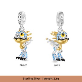 GNOCE How to Train Your Dragon Charm Pendant Deadly Nadder Dragon Pendant S925 Sterling Silver Charm Beads for Bracelet Necklace Jewellery Gift for Fans, Silver, Cubic Zirconia