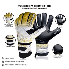 GK Saver Football Goalkeeper Gloves Passion Beast Pro Professional Anti Slip Grip Palm Soccer Goalie Gloves. (Passion Beast Pro 5, SIZE 9)