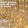 10x10 ft Gold Sequin Backdrop Curtain with Lights for Parties,