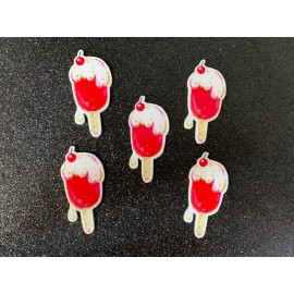 5pc. Ice Cream Cart, So Kawaii!  Planar, Resin Popsicle, Flatback, Cabochon, Bow
