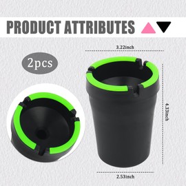 2PCS Cute Ashtray for Car,Multifunctional Car Ashtrays for Cup Holder Smell Proof Cars Trash Can with Grooves to Hold,Portable Smokeless Ashtray Easy to Clean (Black)