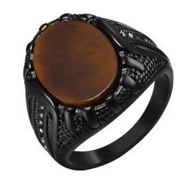 Oidea Tiger Eye Mens Rings: Classic Retro Oval Tiger Eye Stone Signet Rings for Men Cocktail Party Biker Statement Pinky Thumb Band Jewelry Gifts Black Size 12