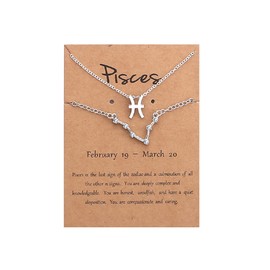2Pcs 12 Constellation Zodiac Sign Layered Choker Necklaces Letter Astrology Horoscope with Message Card for Women Jewelry-Silver Pisces