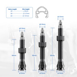 Tubeless Presta Valve Stem 44/50/60 mm, Super Light Alloy Presta Valve Stem Kit, Fits Most MTB Rim - Multiple Size Options, Black (Pair)