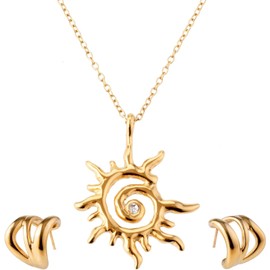 Omky Set de Joyería para Mujer – Collar Sol en Espiral con Zirconia y Aretes – Acero Inoxidable 316L con Chapa de Oro 18k – Regalo para Mujer