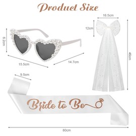 Ainiv Hen Party Accessories Kit, Bridal Hair Bow Veil with Barrette, Bride to Be Sunglasses and Sash, Hen Do Accessories for Wedding Bridal Shower Bachelorette Party Decoration, 3 Pack