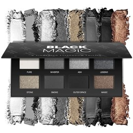 Paleta de Sombra de Ojos Ahumada Negra 8Color, Sombra de Ojos Ahumada Gris Oscuro para Maquillaje Gótico, Negro Plata Blanco Gris Sombra para...      