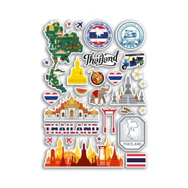 A4 Sticker Sheet Thailand Landmarks Vinyl Stickers - Bangkok City Map Airport Stamp Country Skyline Flag Travel Holiday Culture Aesthetic #79979