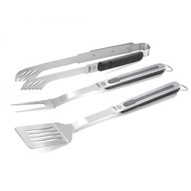 GEFU BBQ Premium Barbeque Cutlery Tool 3-Piece Tool Set of Grill Tongs, Grilling Fork, and Flip Turner
