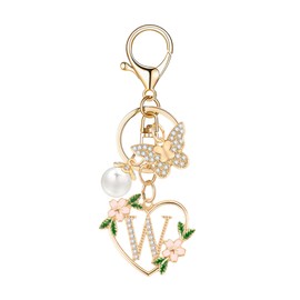 OKAICEN Initial Letter Keychain for Women with Butterfly Pendant Cubic Zirconia Heart Keyring for Wallet Backpack Charm - W