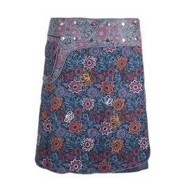 Vishes - Alternative Clothing - Women's A Line Floral Wrap Skirt Cacheur Knee-Length Midi Press Studs Pocket, black / grey